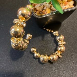 Yellow Gold Ball Half Hoop Earrings